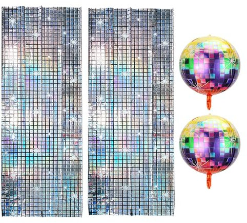 ZMDMAH 2 tende con glitter metallici, 1 m × 2 m e 4D, sfera da discoteca, color argento, per feste, feste, 80 pezzi