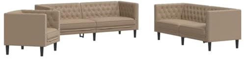 vidaXL Soffgrupp chesterfield 3 delar cappuccino konstläder, soffgrupp, vardagsrumssoffa, konstlädersoffa, soffgrupper, vardagsrumssoffor