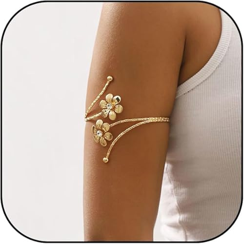 BelleVive Minimalist Bangle Jewellery for Women Gold Bangle Upper Arm Dainty Multilayer Bangle Bracelet Butterfly Flower Gold Bracelet Boho Jewellery for Women, L