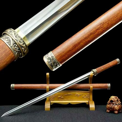 KWXPW 104,5cm Chinesisches Schwert,Manganstahl Klinge,natürlichem Palisanderholz Scheide,reinem Kupfer Zubehör,Handgefertigt real Gerades Schwert zum Sammeln,Ausstellen,Cosplay,Kampfsport,Geschenke