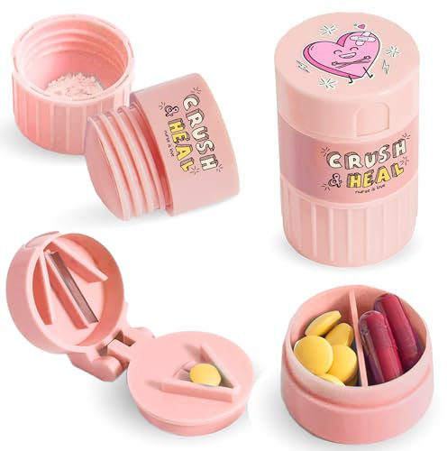 Nurse Is Love 3 in 1 - Taglia Pastiglie + Trita Pastiglie + Porta Pillole | Tagliapillole di Precisione + Trita Pastiglie Medicine + Organizzatore | Compatto Ideale per Borsa, Rosa