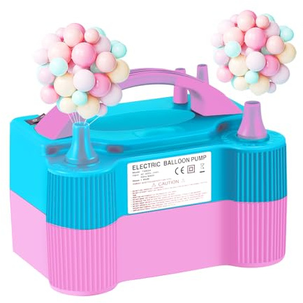 Balloon Pump Electric, Yooikeey® Portable Dual Nozzle Electric Air Pump High Power， Inflator Blower Pump for Party, Wedding, Birthday, Activities and Decoration (AC220-240V 600W) (pink blue)