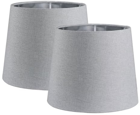 Sinta 2 Pack 7 Pantalla de Lámpara E27/E14/ Moderno Cónico Pantalla Lampara Reemplazo de Tela Tombra de Luz de Estilo Simple Para la Lámpara de Mesa,Gris con Forro Plata Lámpara de pared