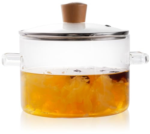 Recceng Glass Pots for Cooking on Stove, 1.8L/60 OZ Clear Simmer Pot Potpourri, Glass saucepan with Lid, Cookware for Stovetop