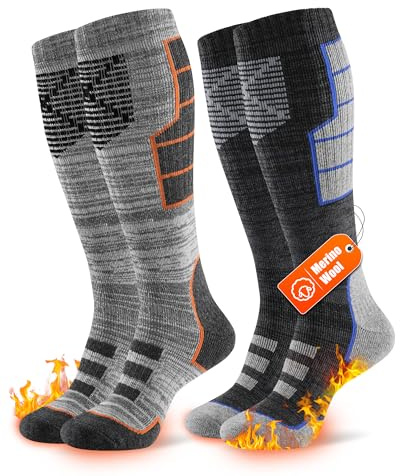 Niofind Merino Calze da sci da uomo e donna, 2 paia, in spugna termica, calde calze invernali, calze da sci traspiranti per tempo freddo, sci, snowboard, escursionismo, caccia, 43-46
