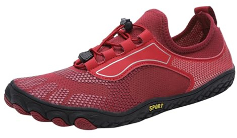 Barefoot Shoes Men's Outdoor Barefoot Shoes Men's Summer Fitness Shoes Knit Barefoot Shoes Breathable Running Shoes Minimalist Trainers Wide Toe Box Sports Shoes Hiking Shoes Trekking Shoes, red, 7 UK