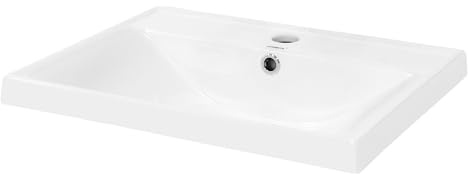 LuxeBath Waschbecken aus Keramik, Weiß, 510x415x155 mm, rechteckig, Einbauwaschbecken mit Hahnloch und Überlauf, Aufsatzwaschbecken Einbauwaschtisch Waschtisch Waschschale Waschplatz Handwaschbecken