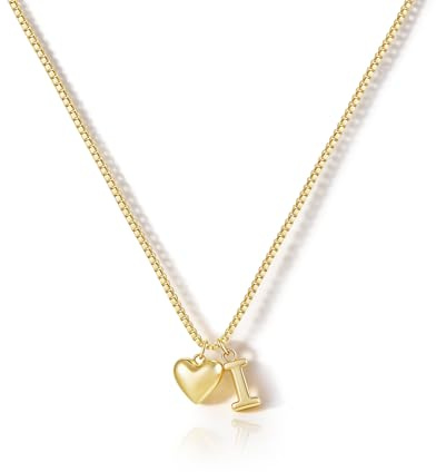 HANLI Collana Personalizzata Con Nome Cuore Iniziale Donna Oro Placcato 14K Anallergici Leggeri Trendy Gioielli di Moda per le Donne