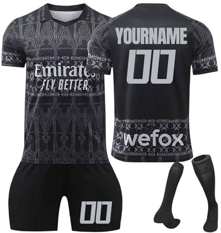 Maglia da Calcio Milan Personalizzata per Bambini/Adulti con Nome e Numero, Maglia Calcio Home/Away, Pantaloncini Calzettoni Set Tuta da Allenamento per Ragazzi/Uomini