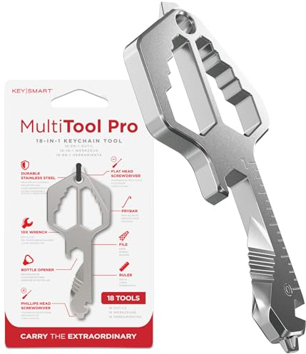 KeySmart Multitool Pro - 18-in-1 Multifunction Key Shaped Tool Pocket Multi-Tool Key Chain Bottle Opener Keychain, Key Multitool Keychain for Men Gift, EDC Gear Keychain Accessories
