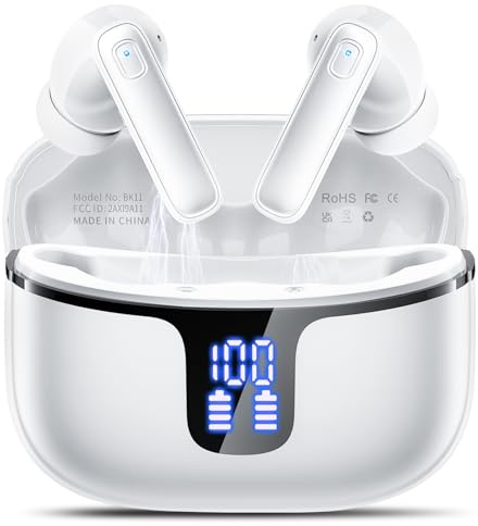 Ecouteurs Bluetooth sans Fil,Écouteurs sans Fil Intra-Auriculaires HiFi Stéréo avec Réduction de Bruit ENC,40H d'Autonomie,IP7 Étanche,Écran LED,Appairage en un Pas, Pour Sport/Téléphone/Travail