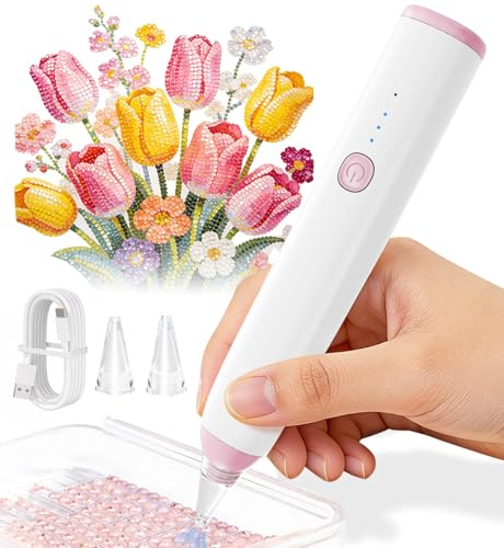 GAMPLAE Elektrischer Diamond Painting Stift Kabellos & Wiederaufladbar, 2 Saugmodelle, Ergonomischer Griff Diamond Painting Zubehör für Mütter/Frauen/Liebhaber von Diamantmalerei