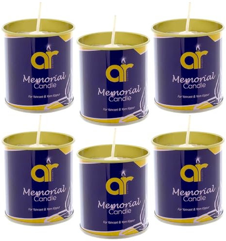 AR 24 Hour Memorial Candle in Tin – 6 Pack – Unscented Long-Burning Candles for Yahrzeit, Shiva, Remembrance, Vigil, Prayer, Indoor Use – Clean Flame for Religious & Memorial Ceremonies