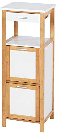 WENKO Regal Finja aus Bambus mit 2 Ablagen, 2 Fächern und Schublade - Badregal, Wohnregal, Bambus, 34 x 89 x 30 cm, Braun, 89 x 30 x 34 cm