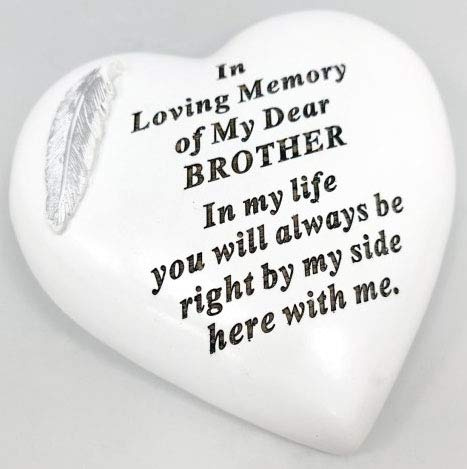 David Fischhoff minnesmärke hjärta sten prydnad gravplack, vattentät och väderbeständig Brother White and Silver Feather Heart Stone.