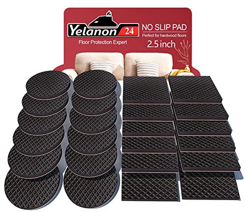 Yelanon Non Slip Furniture Pads -24 pcs 63mm Furniture Grippers, Non Skid for Furniture Legs,Self Adhesive Rubber Furniture Feet,Anti Slide Furniture Hardwood Floor Protector for Keep Couch Stoppers