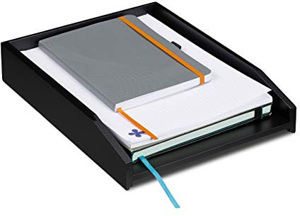 Relaxdays Briefablage stapelbar, DIN A4 Papier, Büro, Schreibtisch, Dokumentenablage Bambus, HBT 6 x 25 x 33 cm, schwarz