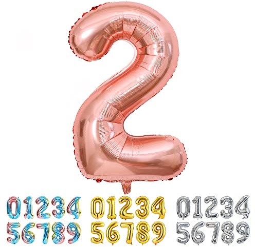 Ponmoo Foil Balloon Number 2 Rosegold, Giant Numbers 0 1 2 3 4 5 6 7 8 9 10-19 20-29 30-39 40-49 50-60-70-80-90-100, Large Balloons for Wedding Anniversary Birthday Party Decoration