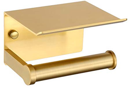 Toilettenpapierhalter Ohne Bohren Klopapierhalter Selbstklebend mit Ablage – Wandmontage Wc Papier Halterung Rollenhalter Aluminium für Badezimmer (Gold)