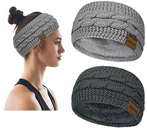 Chalier Cozy 2 Pcs Winter Häkelarbeit Stirnband Damen Gestrickte Mädchen Frauen Stirnbänder Verdicken Haarband Ohrenwärmer Headwrap Kopfband Elastische Einkaufen Skifahren Laufen