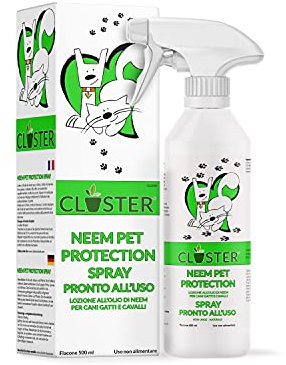 CLOSTER Neem Pet Protection 500 ML Antiparassitario Cani e Gatti - Olio di Neem Spray Pronto all’Uso - Repellente Zanzare Insetti Antipulci Contro Zecche Pulci Mosche Acari Pidocchi