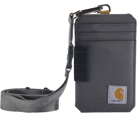 Carhartt Unisex-Erwachsene Nylon Duck Id Holder and Lanyard, Wasserabweisender Segeltuch-Ausweishalter mit reflektierendem Schlüsselband, Nylon-Ente (Kies), Einheitsgröße US