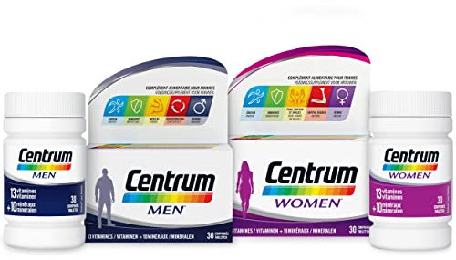 Centrum Multi Vitamines et Minéraux, 13 Vitamines et 10 Minéraux, Complément Alimentaire, pour Femme et Homme, lot de 2x30 Comprimés