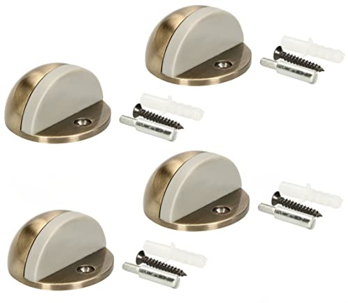 KOTARBAU® 4 Topes de puerta para suelo para atornillar, Con amortiguador de goma, Cuero - dorado oscuro, Tope redondo, semicircular, Diseño discreto y moderno, Protección de paredes, 4 UNIDADES