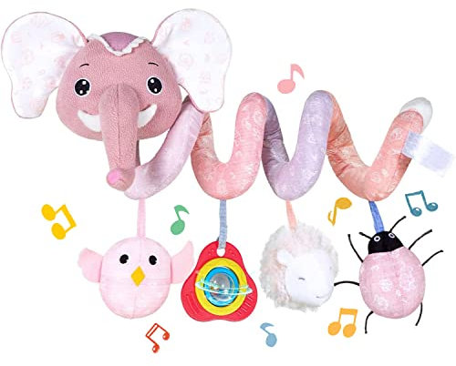 Koty Neugeborenes Autositz-Spielzeug, Kinderwagen-Spielzeug für Babys 0–6 Monate, Kleinkind-Aktivität, Spiralplüsch-Spielzeug zum Aufhängen – Autositz, Kinderwagen, Krippe mit musikalischer Rassel