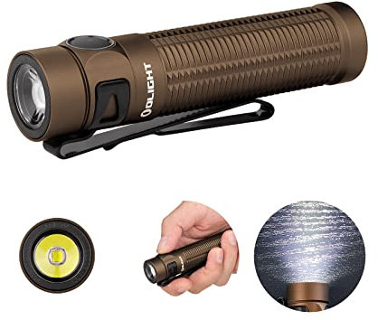 OLIGHT Baton3 Pro 1500 LM EDC Rechargeable LED Torch,High Lumens Pocket Flashlight for Outdoors,Indoors and Emergency (Cool White (5700K~6700K), Desert Tan)