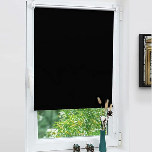 Grandekor Verdunklungsrollo ohne Bohren Schwarz 80 x 110cm(Stoffbreite 80cm) Rollos für Fenster ohne Bohren & mit Bohren,Verdunkelungsrollo Thermorollo Klemmrollo Fensterrollo verdunkelung Hitzeschutz