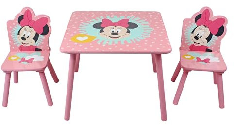 Disney Minnie Maus Tisch- und Stuhl-Set für 2 Personen, hält bis zu 30 kg pro Hocker, perfekt zum Spielen und für Aktivitäten, klein, rosa