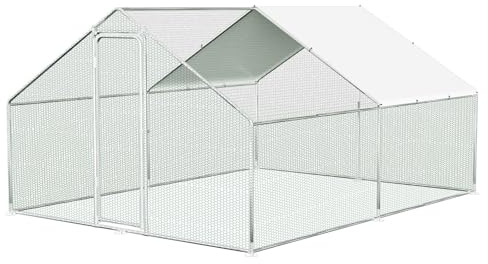 Cecaylie Poulailler Enclos pour chats Enclos d'extérieur 3 x 4 x 2 m, Enclos en acier galvanisé, Toit ombragé avec revêtement en PVC pour volailles, lapins, chiens