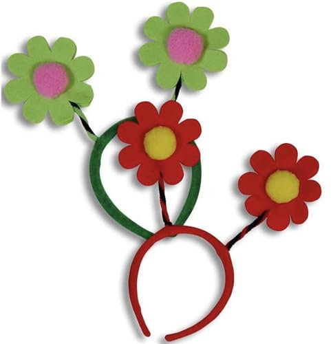 Haarreif mit wackelnden 3D Blumen Hippie Wabbles Kopfschmuck Damen Kinder, Farbe:Rot