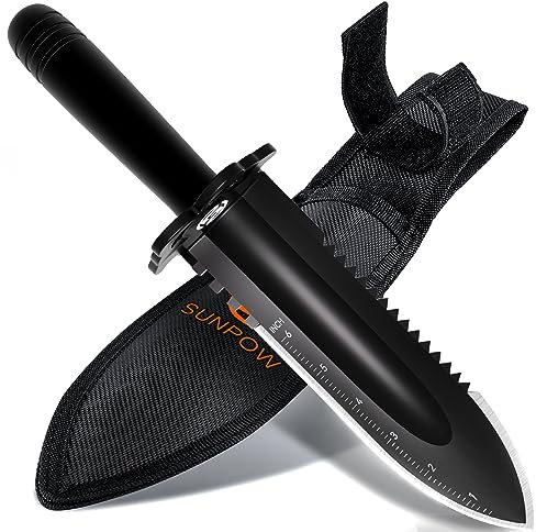 SUNPOW Detector de Metales Pala - Heavy Duty Doble Filo Dentado Digger Paleta - Jardín Herramientas de excavación con Funda de Transporte - Detector de Metales Accesorios