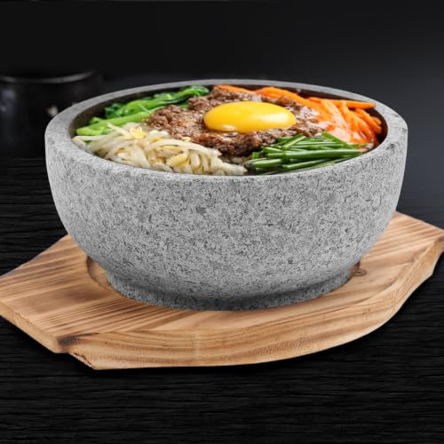 Cabilock - Cuenco para bimbap coreano de piedra con bandeja de madera, cuenco de dolsot reutilizable para sopa y arroz retiene calor para cocina coreana y servicio de mesa