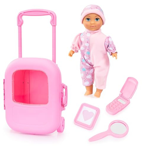 Bayer Design 92805AC Poupée avec Trolley et Accessoires, Set de Jeu, Accessoires pour poupées, Valise à Fermer et à Tirer