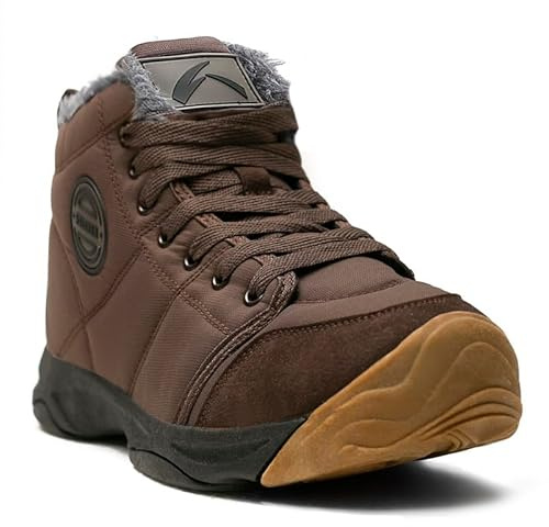 UPSOLO Mens Backpacking Boots Ankle Snow Booties Winter Trekking Hiker Anti-Slip Hiking Shoes Anti-Slip Fully Fur Casual Walking Lightweight Sneakers(6118 Brown 44)