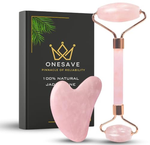 Onesave Gua Sha & Jade Roller,Gua Sha Stone, Rose Quartz Roller with Guasha, Face Roller for Women, Massage Tool for Face, Neck and Body Muscle Relaxing, Pink face Massager self Care Gifts for Women