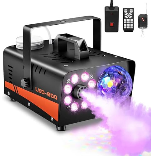 Máquina de humo, máquina de niebla profesional de 600 W con luces de bola de discoteca, efecto de 13 luces LED de colores, control remoto inalámbrico, máquina de niebla efecto de escenario 3000CFM