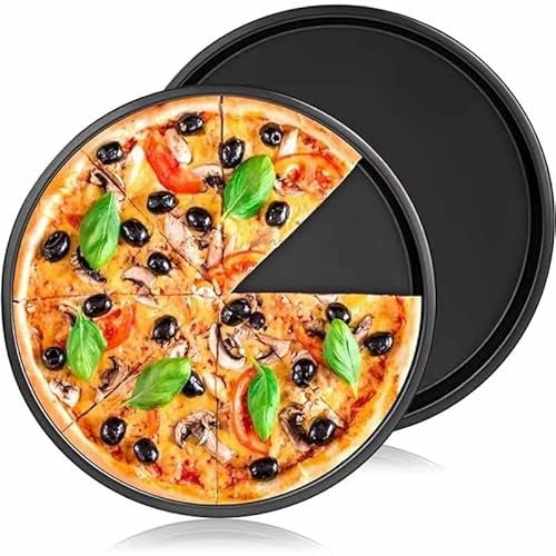 CHEFZOCO Bandeja Pizza Horno, Bandeja para Hornear Pizza, Soporte piza Antiadherente, Molde para Pizza, Acero al Carbono, Resiste Temperaturas De hasta 230°, Redonda, Base Lisa, Diámetro 26 cm