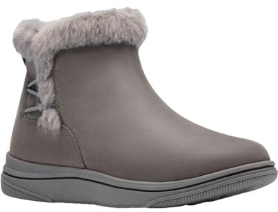Clarks CloudSteppers Women's Breeze Fur Ankle Boot, Dark Grey, 8 M US
