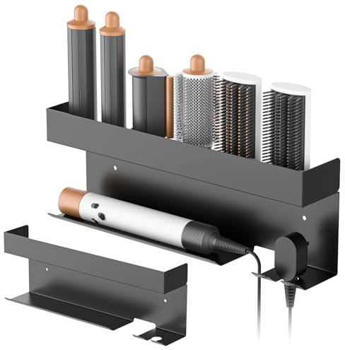 Gaethra Support Sèche Cheveux sans Perçage, Fixation Auto-Adhésive, Porte Sèche Cheveux Mural Noir Stable Et Antirouille, Idéal pour Salle De Bain Support Sèche Cheveux Compact