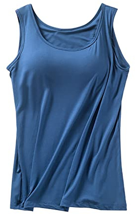 Canottiera da donna con reggiseno integrato, Basic, con spalline larghe, con scollo a U, senza ferretto, per allenamento classico
