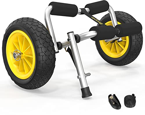 Bonnlo Foldable Kayak Trolley, 60kg Kayak Cart, Canoe Trolley, Aluminum Boat Carrier for Carrying Kayaks, Canoes, Kayak Trailer with PU Wheels