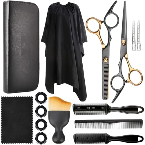 Set di 15 forbici da parrucchiere, 6,7 pollici, forbici professionali per sfollamento, forbici da parrucchiere, super affilate, set con mantello da parrucchiere e custodia per donne, uomini, bambini