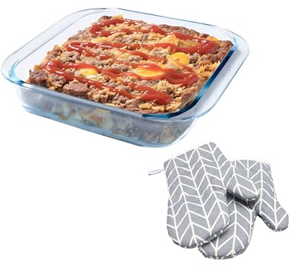 Vitrignis Glass Baking Dish - 2.4Qt Square 9x9 Baking Pan - Baking Pan With Oven Mitts - Glass Baking Dishes For Oven