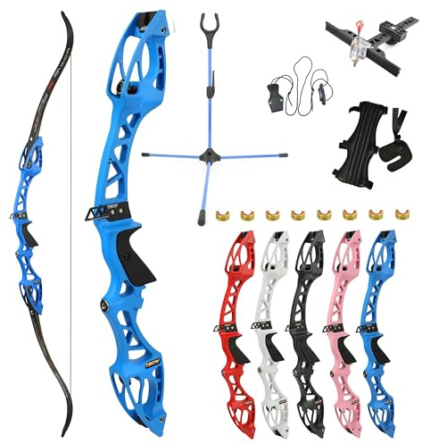 Poearcus Arco ricurvo 68 pollici Set arco da competizione 20-40 libbre arco da caccia per adulti per la pratica del tiro al bersaglio Mano destra (blu, 36Ibs)