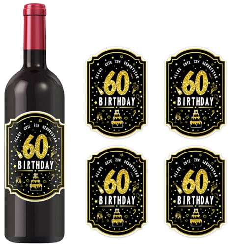 Ovanda 24 Stück 60. Geburtstag Flaschenetikett, Happy Birthday Etikett, Birthday Bottle Label,60 Geburtstag Aufkleber,60 Geburtstagsdeko,60 Birthdays Stickers,Weinflasche Aufkleber,Geburtstagsgeschenk