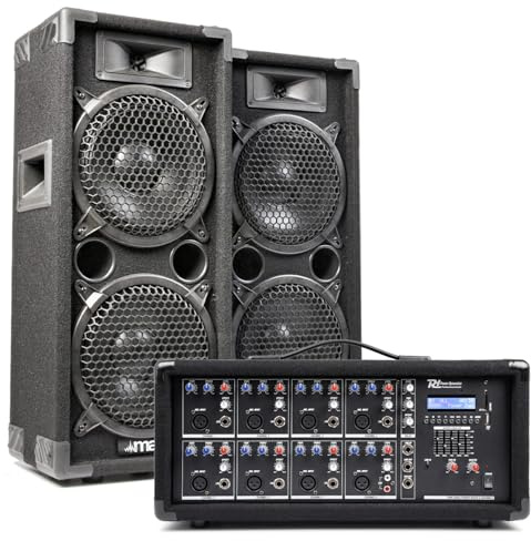 Complete Band PA System with Dual 8 Passive Speakers, 8-Channel 800W Powered Mixer, and Speaker Cables – PA System for Bands, Singers, Churches, Events